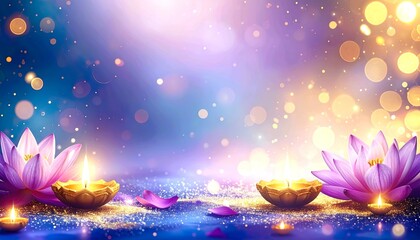 Elegant Lotus Glow Diwali Background with Purple Blue Gradient