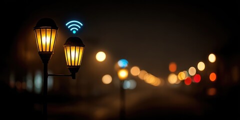 Night city lights, Wi-Fi enabled lampposts