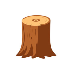 Brown Tree Stump in Pixel Art Style on Isolated White Background for Game Asset and Environment Design Element with Wood Texture