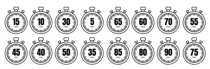 Set Minute Count Stopwatch Vector Icon