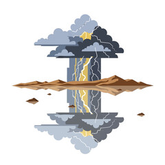 Pixelated Fantasy Landscape With Dramatic Thunderstorm Under Cloudy Sky In Brown Earth Tone, Abstract Art