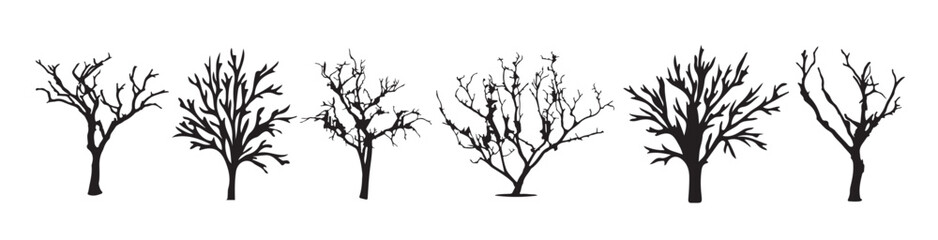  dead and dry tree silhouettes collection set illustration