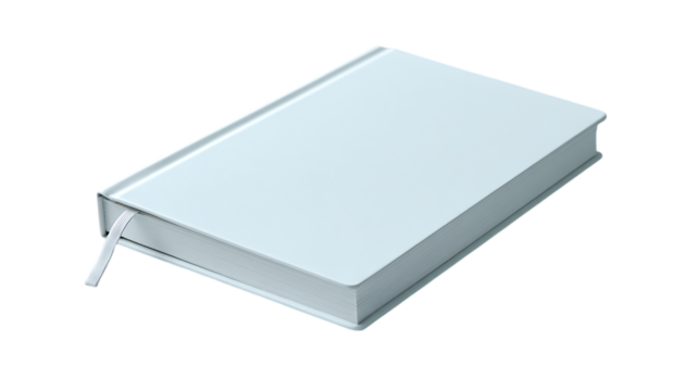 Stylish closed hardcover notebook in white, minimal catalog style on bright white background 