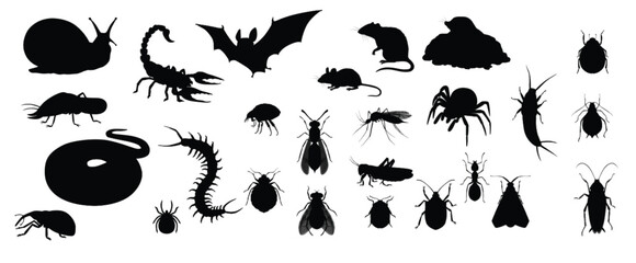 agricultural home pests insects and animals set.