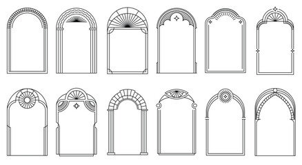 art deco arch frames gold line pattern borders