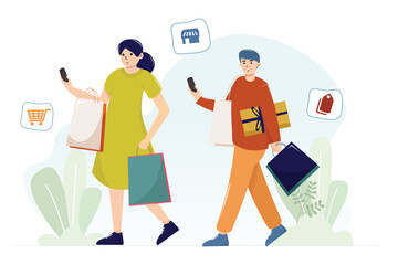 Illustration of people shopping