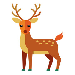 Minimalist color vector illustration of a reindeer with antlers