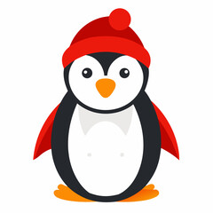 Minimal color vector penguin wearing a red hat
