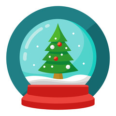 Colorful snow globe illustration featuring a christmas tree