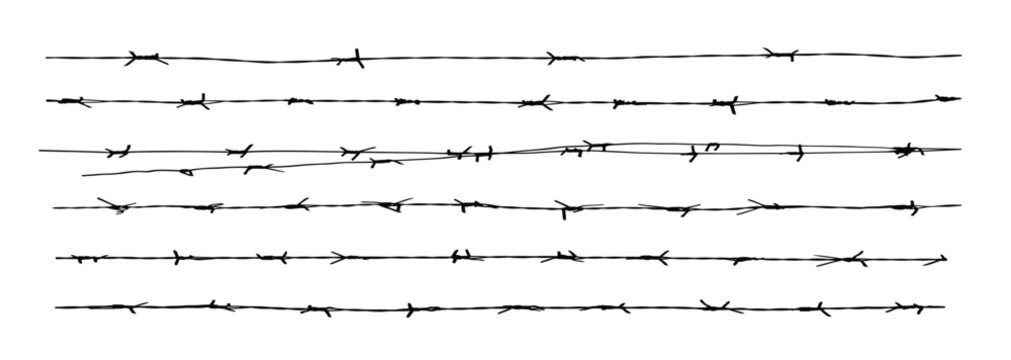 Barbed wire silhouette, isolated on white background.