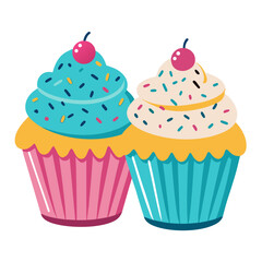 Colorful holiday cupcakes with festive sprinkles vector illustration