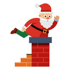 Colorful santa claus climbing down a chimney vector illustration