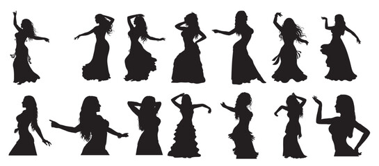 belly dancer silhouette white background.