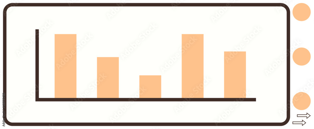 Poster horizontal bar chart with varying heights representing data. sidebar includes three navigation dots 