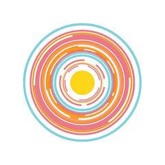 Abstract Concentric Circles in Pink Blue Yellow and Orange on White Background Circular Geometric Pattern Modern Design Creative Illustration Decorative Graphic