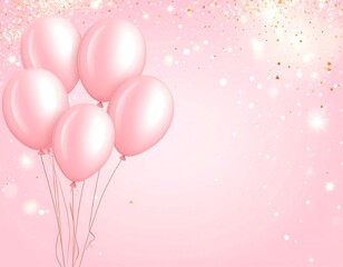 Pink balloons on a soft pink background with gold glitter