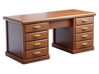 Classic wooden executive desk with multiple drawers and brass hardware