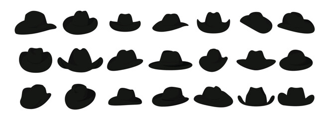  cowboy hat icons set cartoon vector fashion leather.