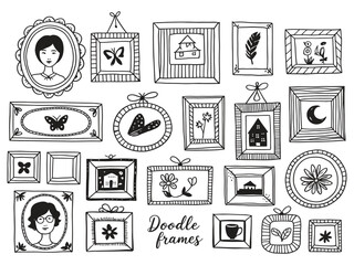Charming hand drawn doodle frames collection for creative design projects and whimsical invitations