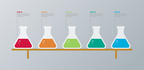 5 chemical bottles for infographic presentation