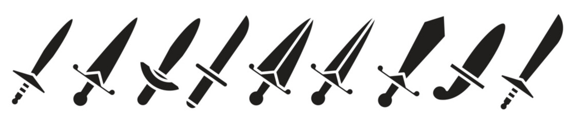 dagger and sword weapon icons set