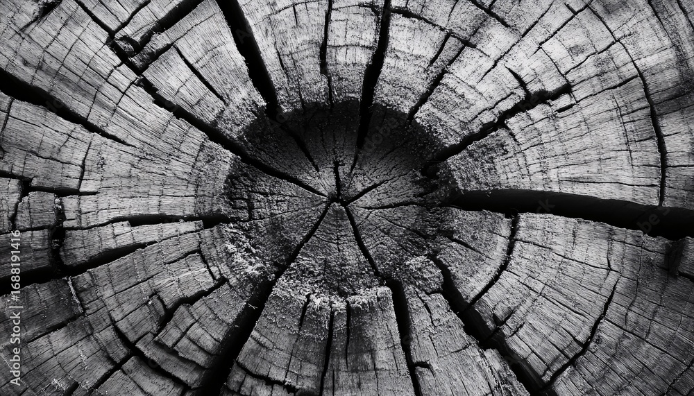 Poster the image shows a cross-section of a tree trunk, revealing numerous cracks radiating from the center