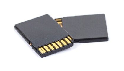 Two black SD cards on a white background