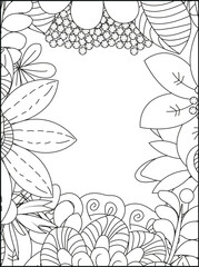 Intricate botanical and abstract pattern border for coloring pages and artistic designs white background