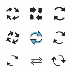 Set of diverse arrow icons: refresh, reload, repeat, synchronize, direction, and exchange symbols for modern UI/UX design.