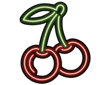 Neon cherry fruit illustration isolated on transparent background - Powered by Adobe