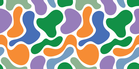 Abstract organic shapes seamless pattern in vibrant colors on white background