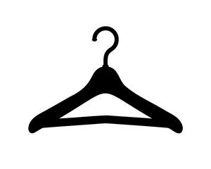 Black silhouette of a clothes hanger against a bright white background.