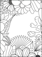 Detailed floral border outline for coloring pages and decorative projects white background