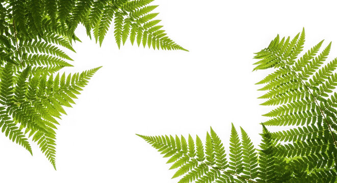 Green fern fronds forming a border isolated on transparent background