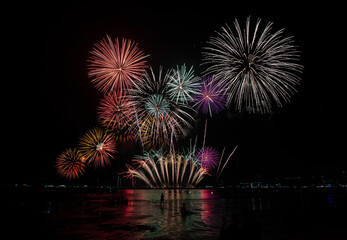 Colorful of fireworks celebrated countdown in Happy New Year 2026 holiday festival
