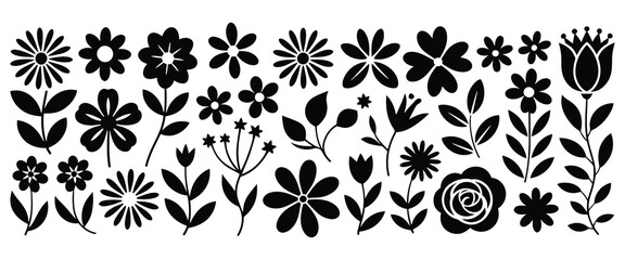 Elegant floral silhouettes for modern designs, perfect for branding and botanical illustrations with a timeless feel
