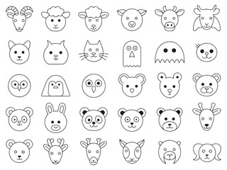 Adorable animal faces and cute character icons for modern design projects and branding