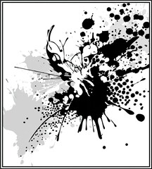 Abstract ink splatters, centered on a stylized crab shape