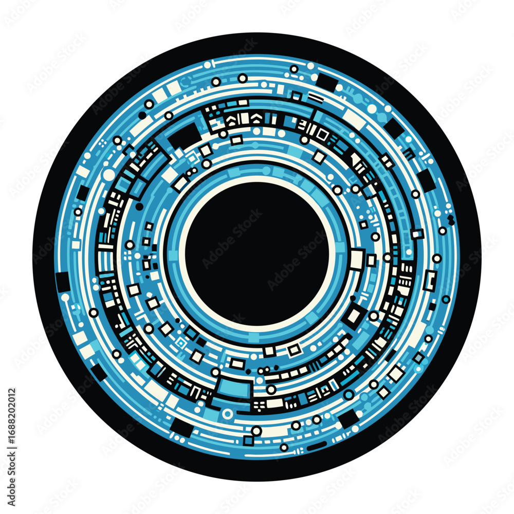 Fototapete abstract circular design with intricate geometric patterns and tech elements.