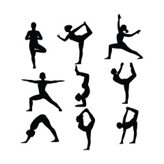 Silhouettes of Women Doing Yoga Poses – Fitness & Wellness Vector Set