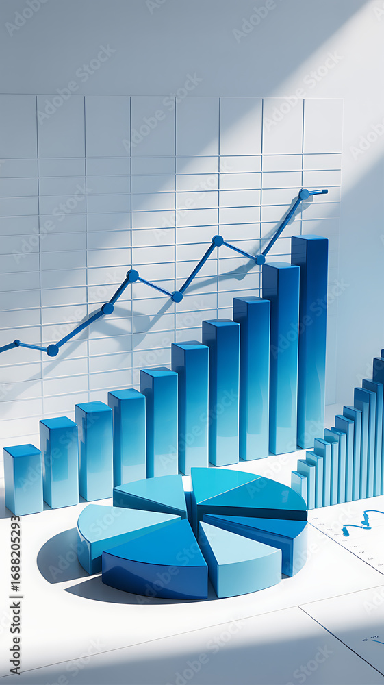 Aufkleber visualizing success dynamic charts and graphs in blue tones for business growth
