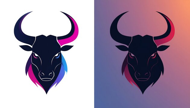Bold bull logo design with vibrant colors and gradients - Powered by Adobe