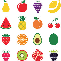Assortment of fresh fruit illustrations vibrant healthy food collection for design vector