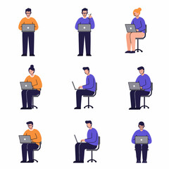 Diverse Group of Individuals Using Laptops for Remote Work and Online Learning, Representing Modern Digital Connectivity and Productivity