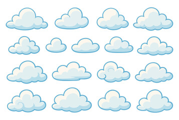 Cartoon style cloud icon set, decorative illustration design for weather and sky backgrounds