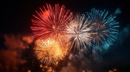 Fototapeta premium Spectacular fireworks display lighting up the night sky with vibrant explosions and celebratory atmosphere