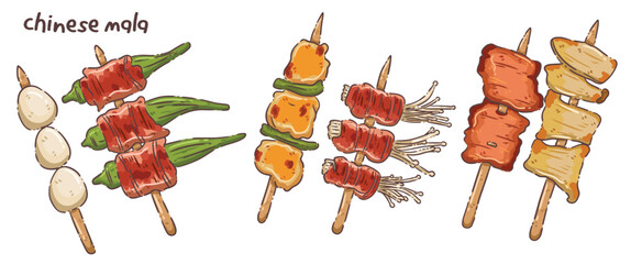 Hand-Drawn Collection of Chinese Mala Skewers