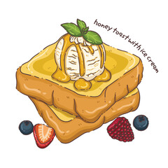 Hand-Drawn Honey Toast with Ice Cream and Berries