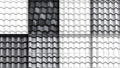 Black and white textured pattern of wavy metal tiles