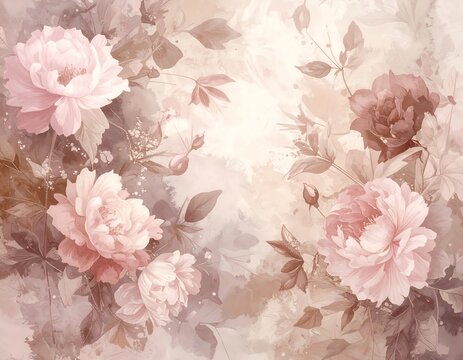 Fototapeta Pastel floral wallpaper, soft hues, romantic blooms